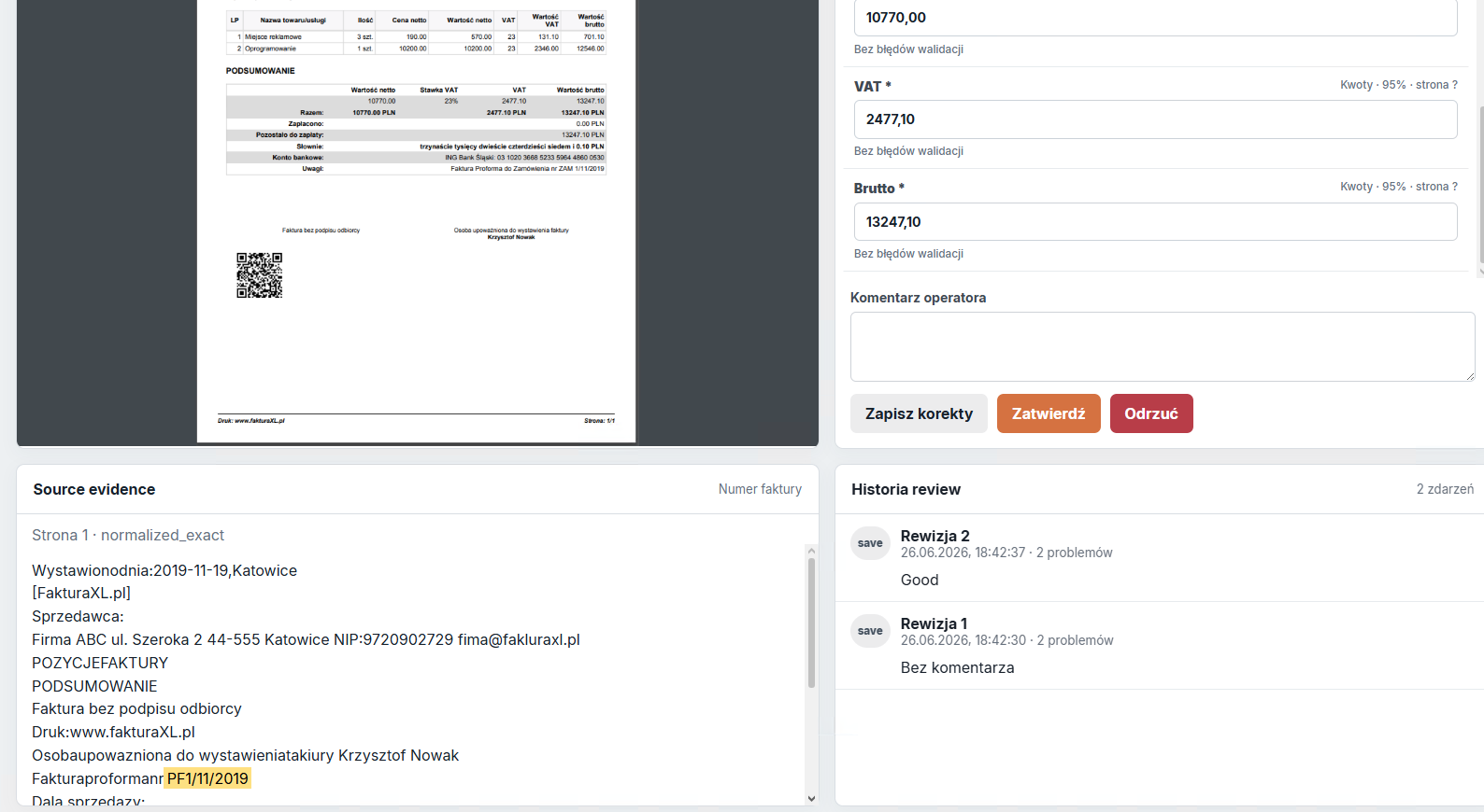 DocExtract - source evidence i historia review dokumentu